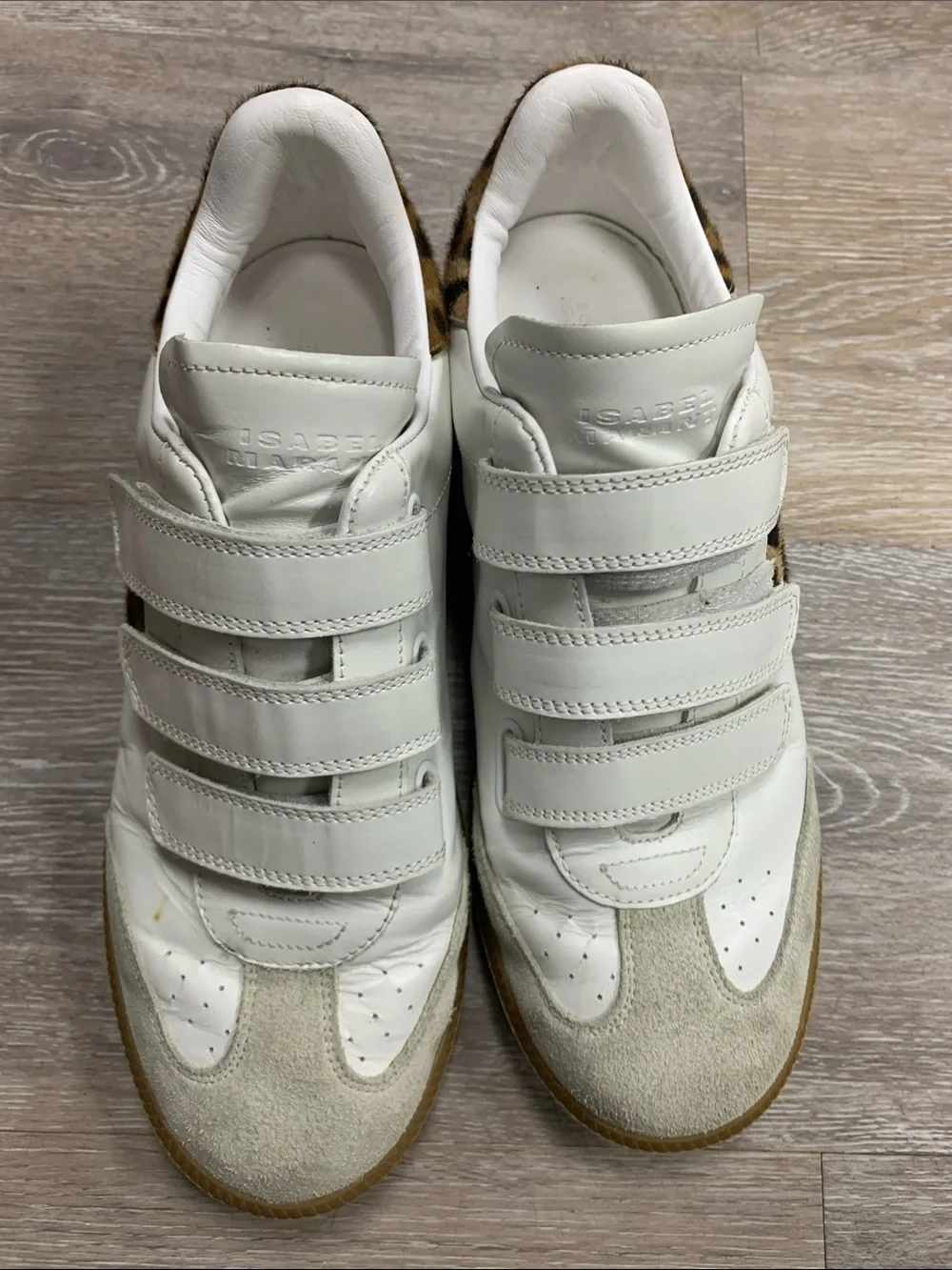 Isabel Marant Kids White Sneakers with Leopard Heel and Accents